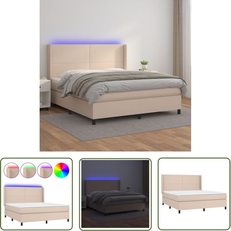 The Living Store Sommier à lattes de lit matelas LED Cappuccino 180x200 cm - Sommier Tapissier - Lit Capitonné - Lit Avec Éclairage LED - Matelas À Ressorts Ensachés - Têtière Ajustable (1/5)