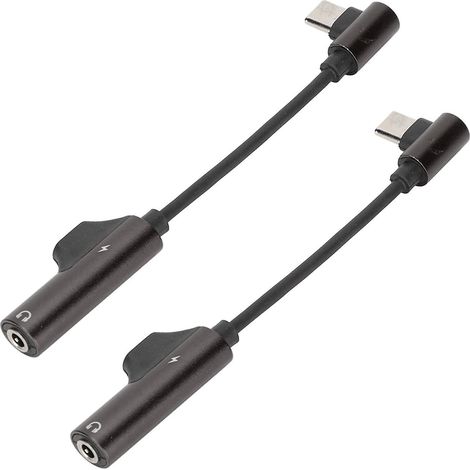 Lot de 2 câbles adaptateurs casque USB-C vers prise jack 3,5 mm, conception flexible 2 en 1, adaptés aux téléphones portables et aux tablettes, noir. (1/5)