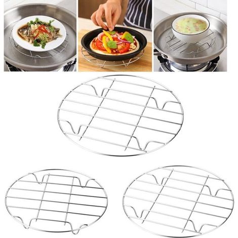 3 rejillas para horno, 23/25/28 cm, Rejilla vaporera de acero inoxidable, Rejilla para horno, Cesta vaporera, Cesta vaporera, cocinar, asar (1/5)