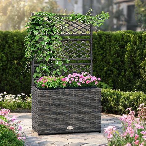 Jardinière en résine tressée avec treillis pour plantes (1/5)