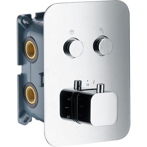 IMEX Thermostat-Einbau-Duscharmatur 2-Wege Chromstahl-Messing mit TURN CLEAN SYSTEM inkl Anschlusskasten Modell Imex-CTP02V
