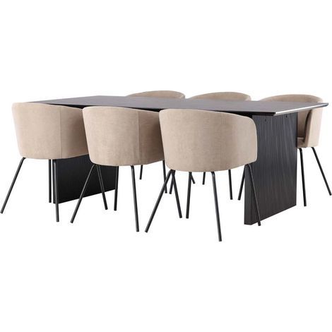 Vail Essgruppe Tisch schwarz und 6 berit Stühle beige.