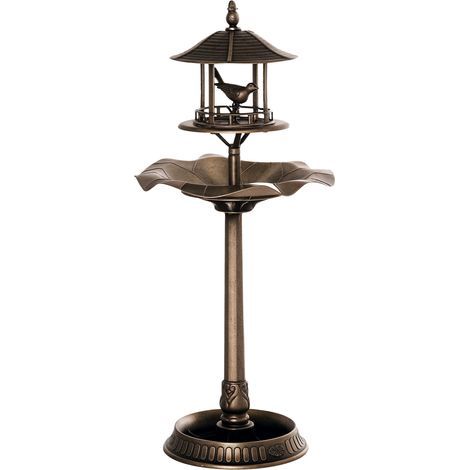 Bird bath, bird feeder, and planter 3-in-1, dimensions Ø 50 x 113H cm, antique bronze polypropylene (1/5)
