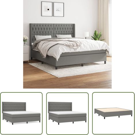 The Living Store Sommier à lattes de lit avec matelas Gris foncé 180x200cm Tissu - Lit Double - Lit Tapissier - Literie - Matelas À Ressorts Ensachés - Tête De Lit Ajustable (1/5)