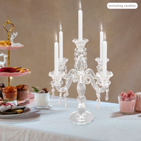 25×35,5cm Bougeoir de table transparent, bougeoir en cristal à 5 branches pour mariage, pendaison de crémaillère et Noël, Luminaire (1/5)