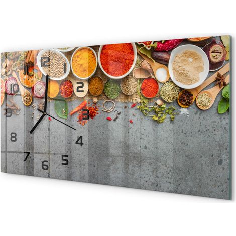 Horloge Murale Panoramique 60x30 cm en Verre Trempé Silencieuse Design Moderne Épices colorées (1/5)