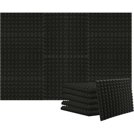 Panneaux de Mousse Acoustique, Panneau Absorbant 12 pièces Anti Bruit Retardateur flamme pour Podcasting, Studios d'enregistrement, Bureaux 30x30x5cm, Noir (1/5)