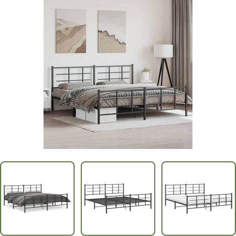 vidaXL Lit avec tête et pied - Cadre de lit métal sans matelas avec pied de lit noir 193x203cm (1/5)