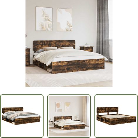 Holz Bett -  Bettrahmen Geräucherte Eiche 180 x 200 cm Massives Kiefernholz (1/5)