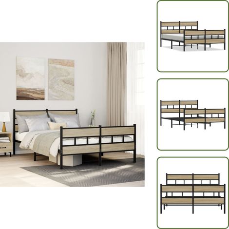vidaXL Metallbett ohne Matratze Sonoma-Eiche 140x200 cm