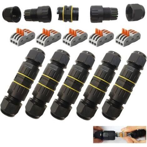 Wasserdichter elektrischer Steckverbinder, IP68 wasserdichter Steckverbinder, 3-Wege-Außenanschlussdose, wasserdicht, für Kabel Ø 6 bis 11 mm (5 Stück)