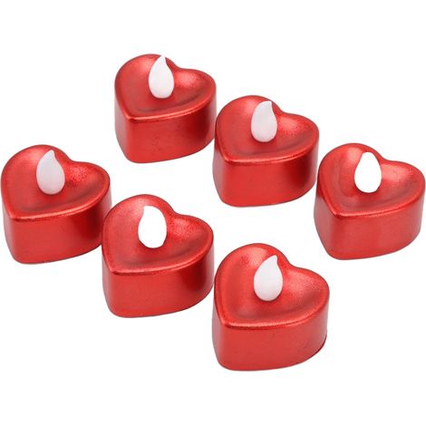 Lot de 12 bougies LED en forme de cœur, bougies chauffe-plat, accessoires d'ambiance pour Halloween, mariages et fêtes, plaquées rouge. (1/5)