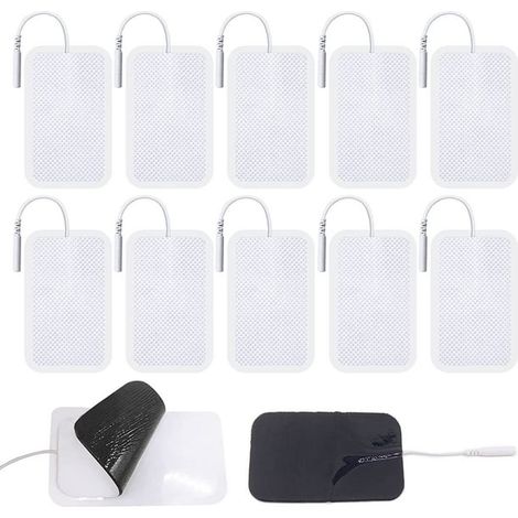 Lot de 10 grandes électrodes pour appareil TENS, kit d'électrodes TENS, patch d'électrodes TENS, électrode de rechange pour appareil TENS, kit d'électrodes de remplacement, 50 x 100 mm (10 pièces blan (1/5)