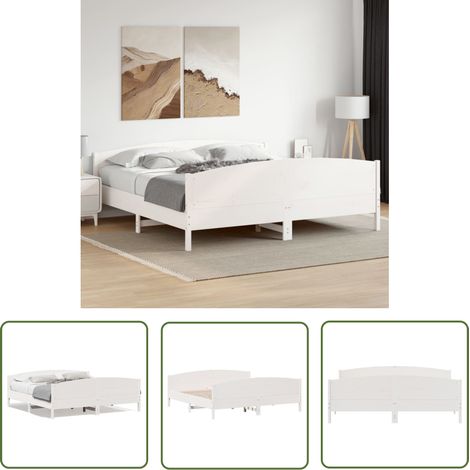 The Living Store Massivholzbett ohne Matratze Weiß 200x200 cm Kiefernholz - Holzbett - Kiefernholzbett - Massives Holzbett - Weißes Bett - Boxspringbetten (1/5)