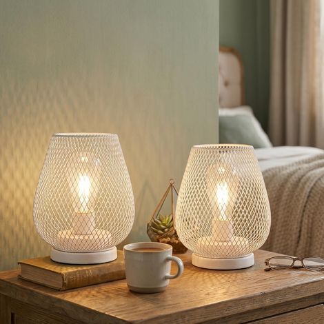 Lot de 2 Lanternes LED en métal à cage,à piles,pour mariages,fêtes et événements,patio intérieur/extérieur (blanc) [Classe énergétique A+] (1/5)