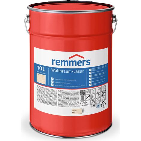 Remmers Wohnraum-Lasur weiß, 10 Liter, Holzlasur innen, für Möbel, Böden, Innentüren und Treppen geeignet, mit Abperleffekt (1/3)