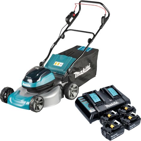 Tondeuse à gazon sans fil Makita DLM 466 PG4 36 V (2x 18 V) 46 cm sans balais + 4 batteries 6,0 Ah + chargeur