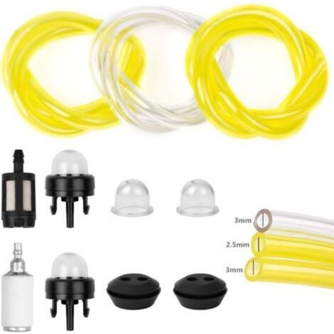 Kit Durite Essence Debroussailleuse, Durites D'essence de Tondeuses Universel avec Filtre à Carburant, Durite Essence 2.5mm 3mm, Ampoule d'Amorce et Joint pour Coupe-Herbe, Tondeuse Souffleur (1/5)