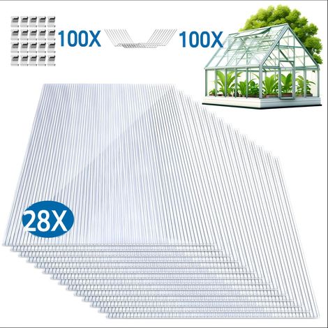 TolleTour 28 placas de policarbonato alveolar transparente de 4 mm, 60,5 x 121 cm, 20,5 m², con 100 clips W y 100 clips Z (1/5)