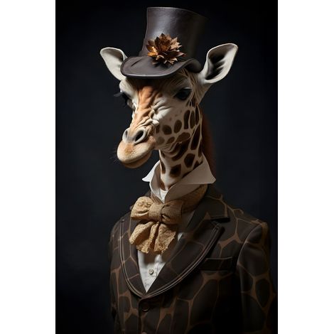 Tableau sur toile Girafe élégante avec chapeau haut-de-forme 30x45 cm - Impression sur Toile Murale Décorative - Image imprimée en HD sur Toile - Toile sur Châssis en Bois FSC - Fabriqué en France (1/5)