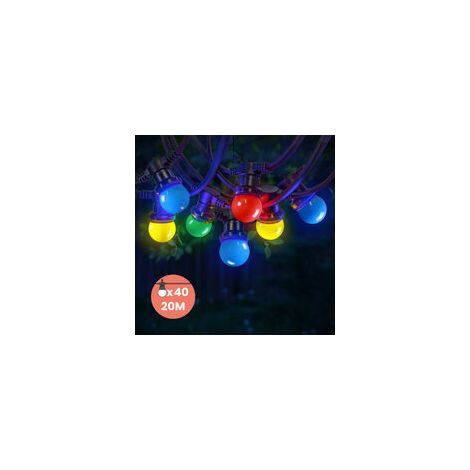 Skylantern – Guirlande lumineuse d'extérieur 20M – 40 ampoules multicolores – IP65 étanche – Température de couleur 2700K – Compatible E27 (1/5)