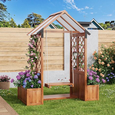 Bac à plantes avec balançoire extérieure,Brun Bois massif pour jardin, cour et terrasse (1/5)