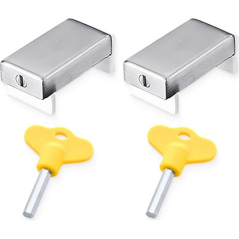 Verrous pour fenêtre, Verrou Baie Coulissante, Lot de 2 serrures de sécurité de cadre de porte en alliage d'aluminium pour fenêtres coulissantes, avec clé, pour enfants (1/5)
