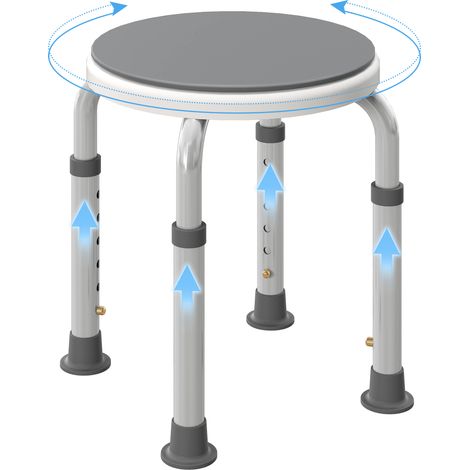 Höhenverstellbarer, um 360° drehbarer, rutschfester Duschhocker aus Aluminium