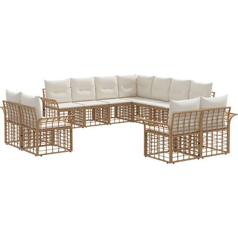 Outdoor-Sofagarnitur 11 pcs Natürlich und Cremweiß Polyester vidaXL