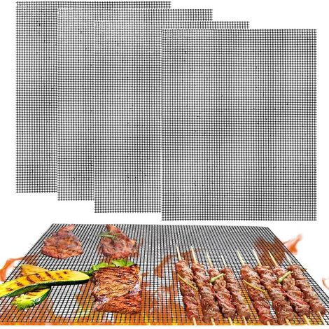 4er-Set wiederverwendbare, antihaftbeschichtete Grillmatten aus Netzgewebe, hitzebeständig für Holzkohlegrills, 32 x 22 cm (1/4)
