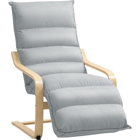 Fauteuil lounge en bois de bouleau, fauteuil rembourré avec repose-pieds réglable, fauteuil moderne, gris clair (1/5)