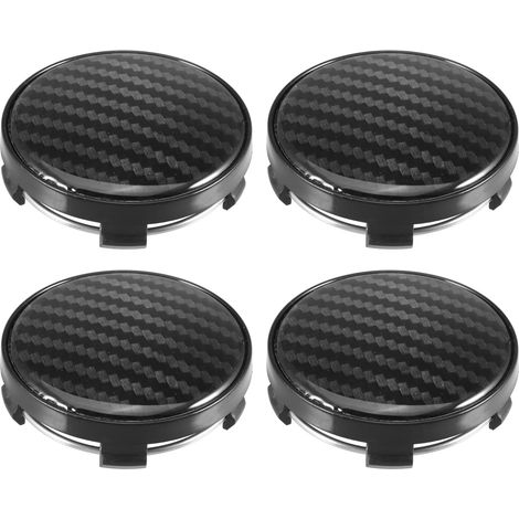 4 Piece Universal Plastic Wheel Hub Covers Black External diameter 60 mm, inner diameter 56 mm, clip 58 mm, height 16 mm, carbon fibre, easy installation, replaces lost (1/5)