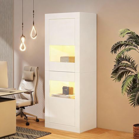 LED-Vitrinenschrank mit Beleuchtung, 61 x 42 x 162 cm, 2 Türen, weiß HAVRYA (1/5)
