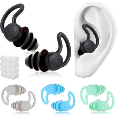 4 paia di tappi per le orecchie da nuoto per adulti，Tappi auricolari in silicone morbido e impermeabile，Protezione per le orecchie per nuoto (1/5)