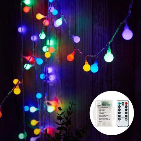 Guirlande Lumineuse à Piles, 6M 40 LED Boules avec 8 Modes d'éclairage, Guirlande Lumineuse étanche(Multicolore) (1/4)
