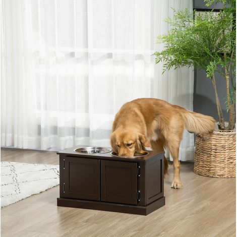 Comedero elevado para perro con almacenamiento, 2 cuencos, 60 x 30 x 34 cm, café DESVIAE (1/5)