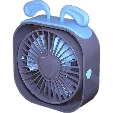 Ventilateur de bureau USB, mini ventilateur de bureau, 3 vitesses de rotation, ventilation puissante, forme oreilles de lapin, bleu