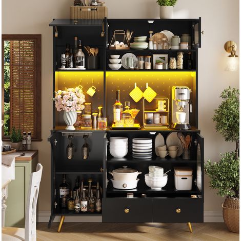 Aparador alto con LED, tomas USB y enchufes, 120 x 40 x 176 cm, negro HAVRYA (1/5)