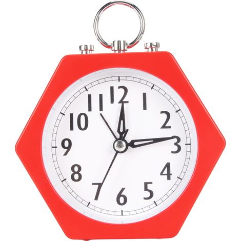 1 reloj despertador a pilas, caja metálica poligonal, números arábigos negros, para mesita de noche y escritorio. (1/5)