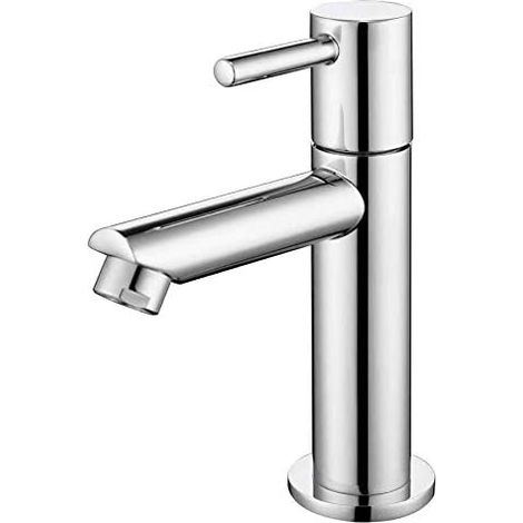 Grifo para lavabo de baño - Solo agua fría, superficie duradera de cobre cromado (1/5)