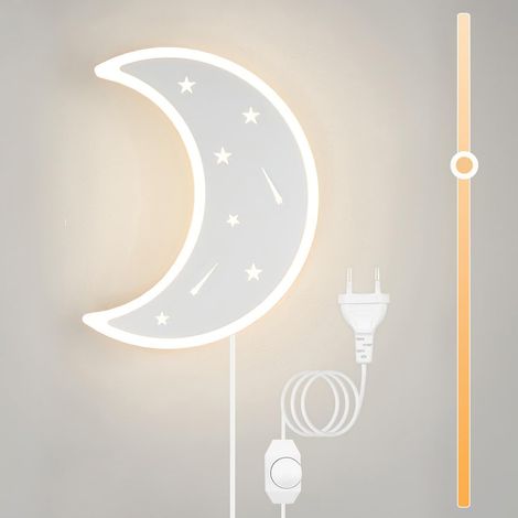 Applique murale d'intérieur 14 W à intensité variable - Lampe de lune avec interrupteur et prise - Lampe de chevet - 3000 K - Blanc chaud - Veilleuse pour salon (1/5)