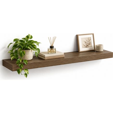 Mensola da Parete Noce Salvaspazio Organizer Scaffale Aste a Scomparsa 80x25cm (1/5)