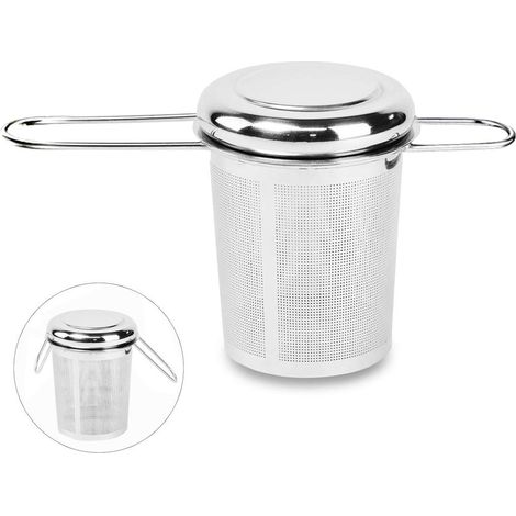 Teefilter aus Edelstahl mit klappbarem Griff und Deckel, feinmaschiger Filter mit groem Fassungswermogen (1/4)
