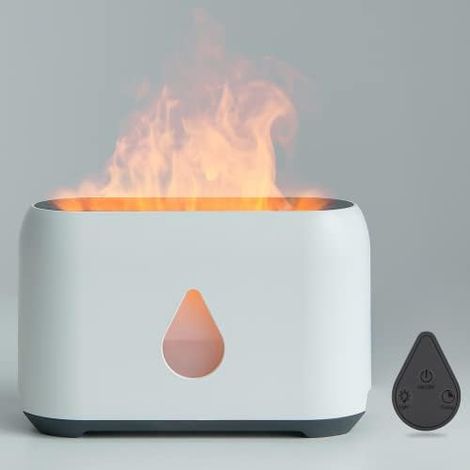 Essential Oils Diffuser with Flame Effect Light - Air Humidifier with 3 Timers and Adjustable Brightness - Diffuser with Remote Control for Home, Bedroom, Baby and Yoga