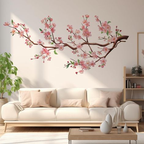 Lot de 2 stickers muraux Motif : fleurs de cerisier roses, Forte adhérence (1/5)