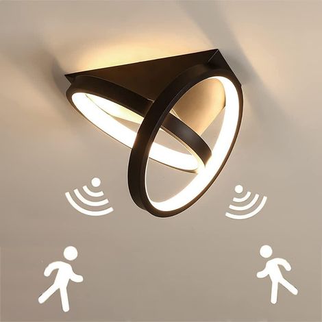 Plafonnier LED 26W avec détecteur de mouvement pour couloir, salon, balcon, noir, blanc chaud (3000K) (1/5)