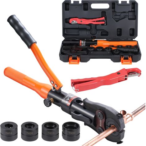 VEVOR Outil de sertissage hydraulique pour raccords de tubes en cuivre, pince a sertir avec machoires a changement rapide TH16, TH20, TH26, TH32, 360 ° pour les espaces restreints et les raccords en T