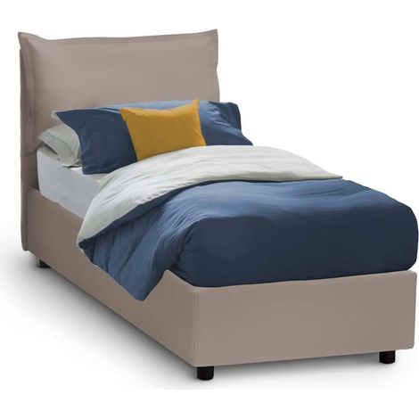 Talamo Italia Letto singolo Erika, Letto contenitore con rivestimento in ecopelle, 100% Made in Italy, Apertura frontale, adatto per materasso Cm 90x190, Tortora, con imballo rinforzato