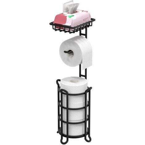 Porte-papier toilette, distributeur de rouleaux de papier toilette avec étagères pour le rangement de la salle de bain, peut contenir de grands rouleaux de rechange - Noir mat, Chrome C (1/4)