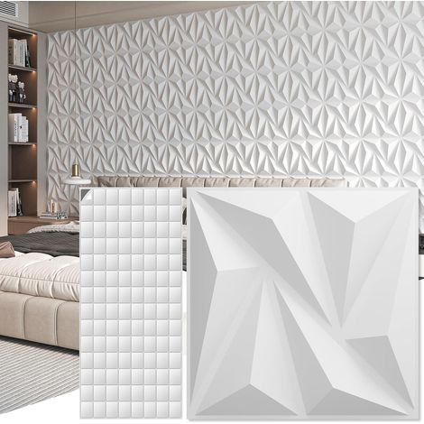 Lot de 20 Panneaux muraux 3D PVC Diamant avec ruban adhésif Pour salon Hall d’entrée Chambre Hôtel Bureau 30 x 30 cm,Blanc (1/5)